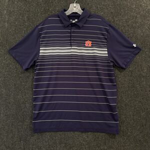 Auburn Tigers Polo Shirt Men's Large Navy Blue Striped Under Armour